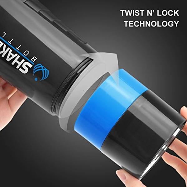 Protein Shaker Bottle - Sports Water Bottle - Non Slip 3 Layer Twist Off 3oz Cups with Pill Tray - Leak Proof Shake Bottle Mixer- Protein Powder 22 oz Shake Cup with Storage