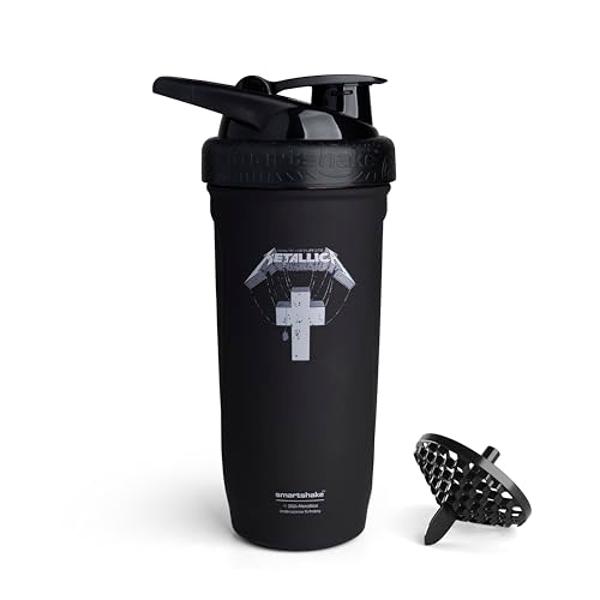 Smartshake Rockband Reforce Stainless Steel Protein Shaker Bottle 900 ml | 30 oz - Leakproof Screw-on Lid - BPA Free - Non Insulated – Unisex - Metallica, Master of Puppets Logo on