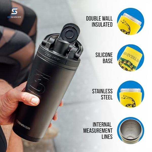 IS ICESHAKER Ice Shaker 26oz Protein Shaker Bottle, Stainless-Steel Water Bottle & Protein Shaker, Reusable & Insulated Shaker Bottle, As Seen on Shark Tank, Don't Tread On Me…