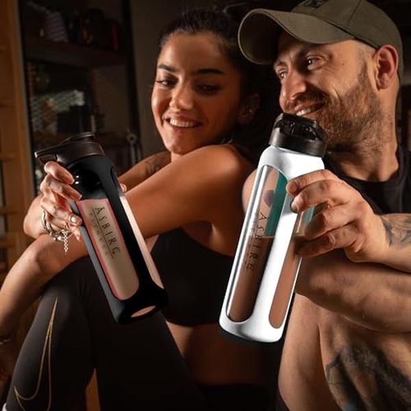 Tilcore Glass Protein Shaker Bottle for Protein Mixes and Shakes - 635ml 20oz, BPA-Free Shake Bottle, Leak-Proof Glass Shaker Blender - Mixer for Gym, Durable Shaker