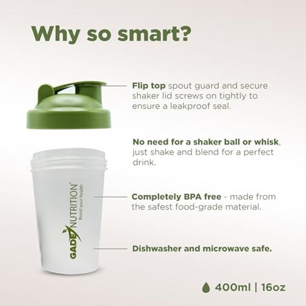 Gade Nutrition Shaker Bottle Blender - 16oz - 400ml | BPA free and phthalate-free | Pre Workout Protein Drink Cocktail Shaker Cup, Leak Proof Lid