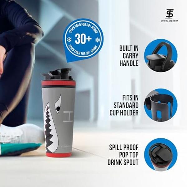 IS ICESHAKER Ice Shaker 26oz Insulated Protein Shaker Bottle, Air Force A-10 Warthog Design, Stainless-Steel Gym Protein Shaker Water Bottle, As Seen on Shark Tank, Warthog…