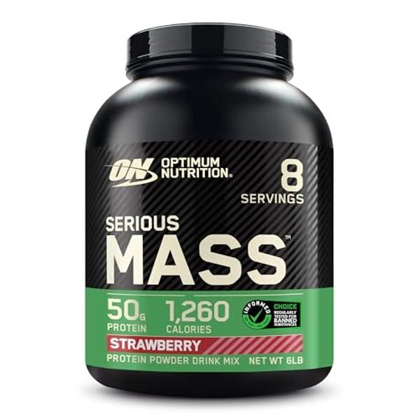 Optimum Nutrition Serious Mass, Weight Gainer Protein Powder, Mass Gainer, Vitamin C and Zinc for Immune Support, Creatine, Strawberry, 6 Pound (Packaging May Vary)