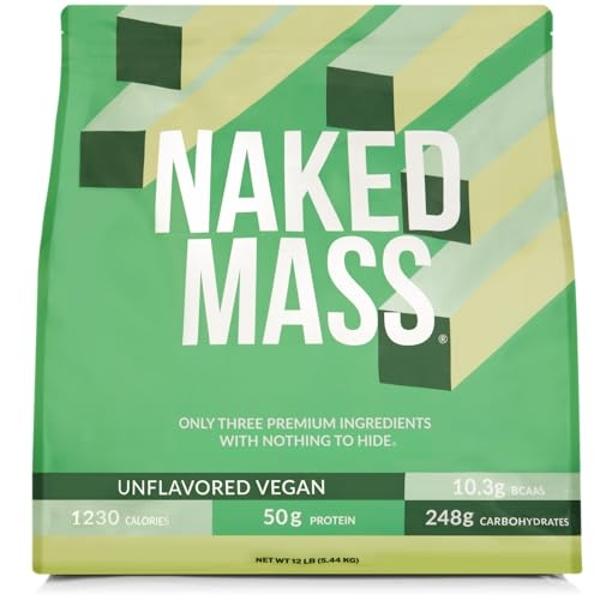 NAKED Mass - Natural Weight Gainer Protein Powder - 12LB Bulk, GMO Free, Gluten Free & Soy Free. No Artificial Ingredients - 1,250 Calories per Serving