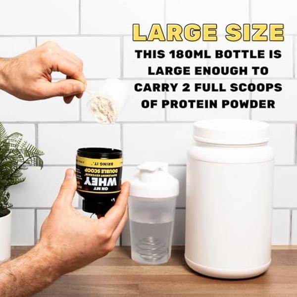 Protein Shaker Bottle With Supplement Keychain Container - BPA Free, Reusable Shaker Cup for Active Weight Lifters and Fitness Enthusiasts - Cute, Fun, and Convenient Design - OnMy