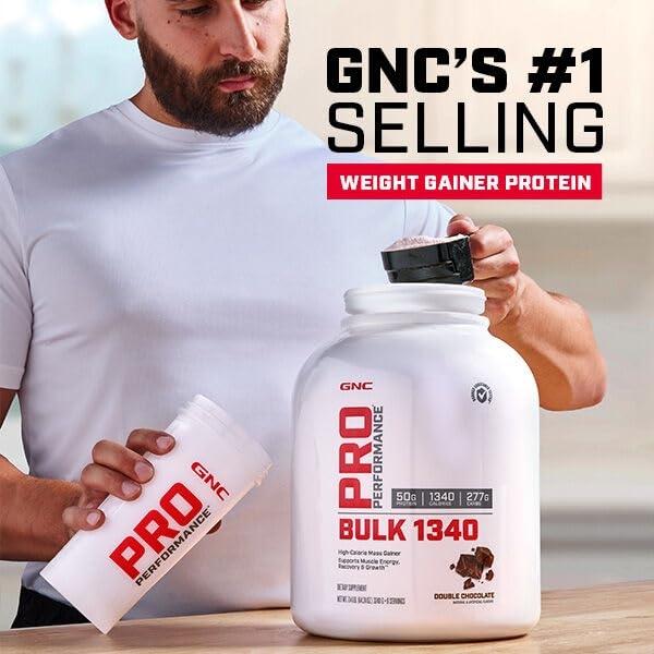 GNC Pro Performance Bulk 1340 Mass Gainer Protein Powder, 50g, Gluten Free, Whey, Creatine, BCAA, 3rd Party Tested, Muscle Recovery & Growth, Micronutrients, Double Chocolate, 15 S