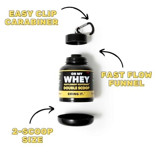 Protein Shaker Bottle With Supplement Keychain Container - BPA Free, Reusable Shaker Cup for Active Weight Lifters and Fitness Enthusiasts - Cute, Fun, and Convenient Design - OnMy