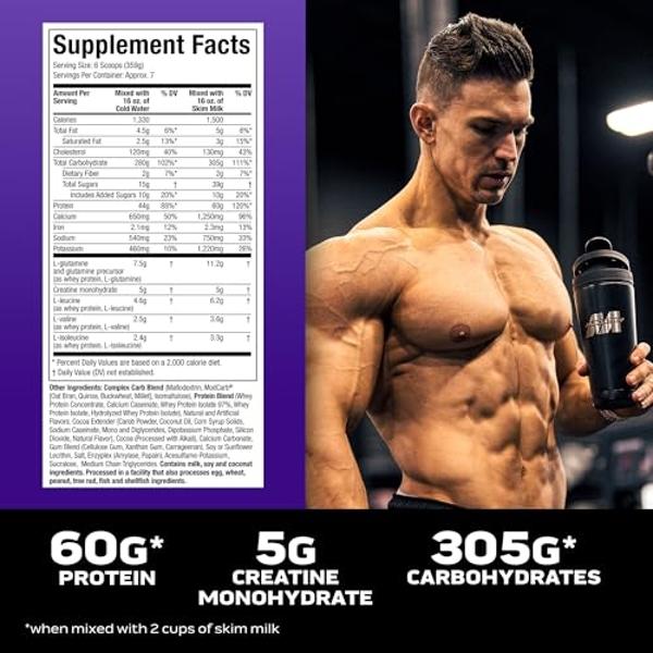 MuscleTech High Protein Mass Gainer for Men & Women - Protein Powder Shakes for Weight Gain, Muscle Building & Recovery with Creatine Monohydrate - Chocolate Fudge Brownie, 5.15 Po