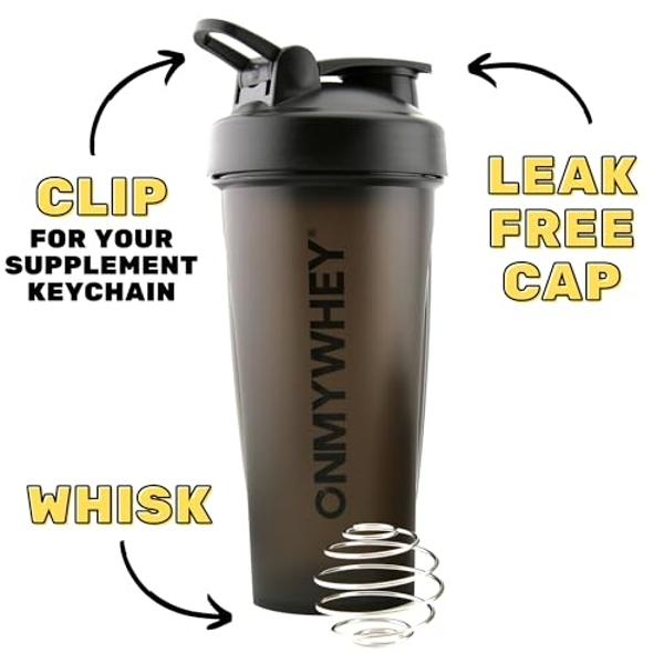Protein Shaker Bottle With Supplement Keychain Container - BPA Free, Reusable Shaker Cup for Active Weight Lifters and Fitness Enthusiasts - Cute, Fun, and Convenient Design - OnMy