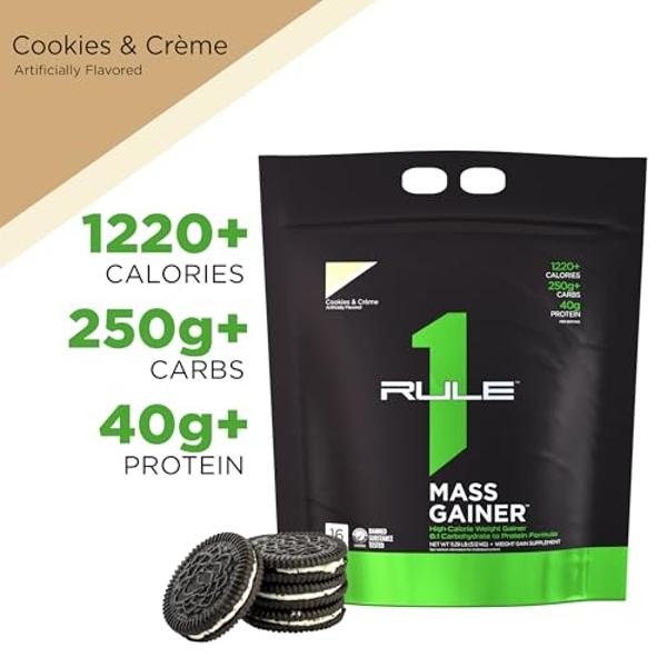 Rule 1 R1 Mass Gainer, Cookies & Creme - 11.29 Pounds - 40g of All-Whey Protein with 6:1 Carb-to-Protein Ratio - 16 Servings