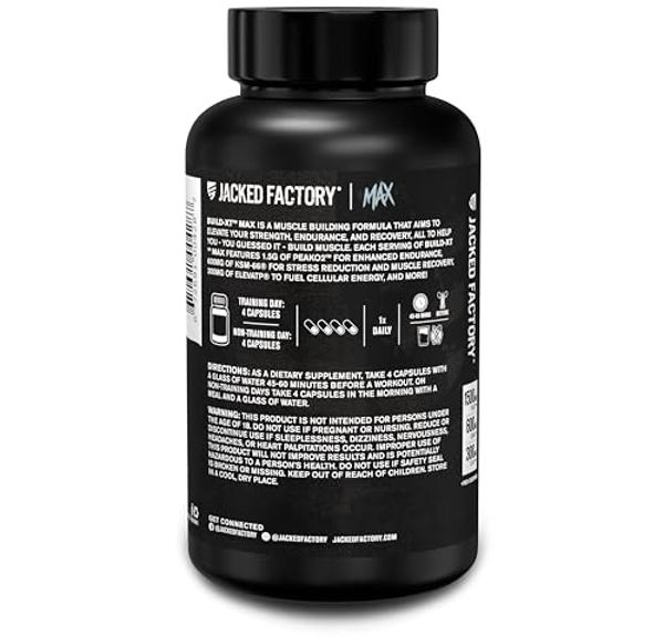 Jacked Factory Build-XT Max Muscle Builder for Men and Women - ATP Supplement with Peak02 Cordyceps, KSM-66 Ashwagandha, & ElevATP for Muscle Recovery, Muscle Growth, Increased End