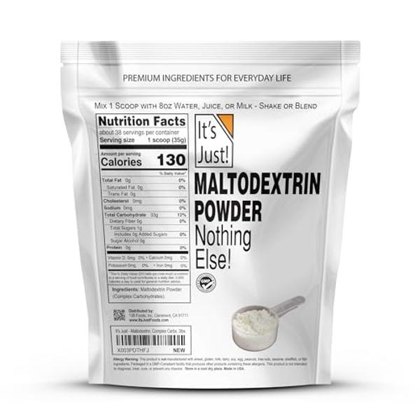 It's Just! - Mass Gainer Powder, 100% Maltodextrin (Complex Carbohydrates), Sustained Energy, Rapid Absorption, Non-GMO, Easily Add to Any Protein Shake, 3lbs / 38 Servings