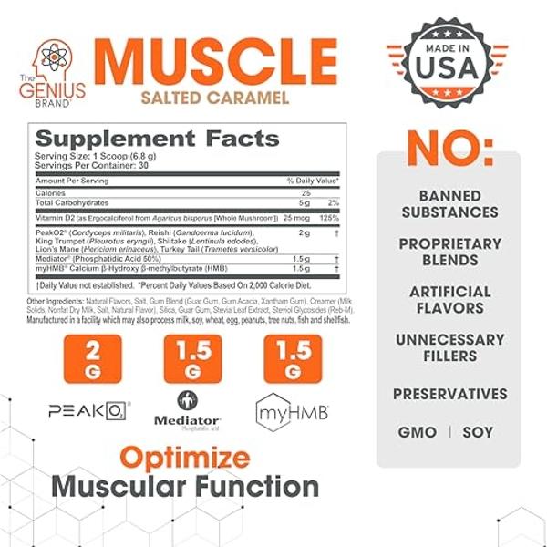 The Genius Brand - Genius Muscle Builder & Mass Gainer Supplement, Salted Caramel - 100% Naturally Flavored & Sweetened - Anabolic Activator for Men & Women - Weight Gainer
