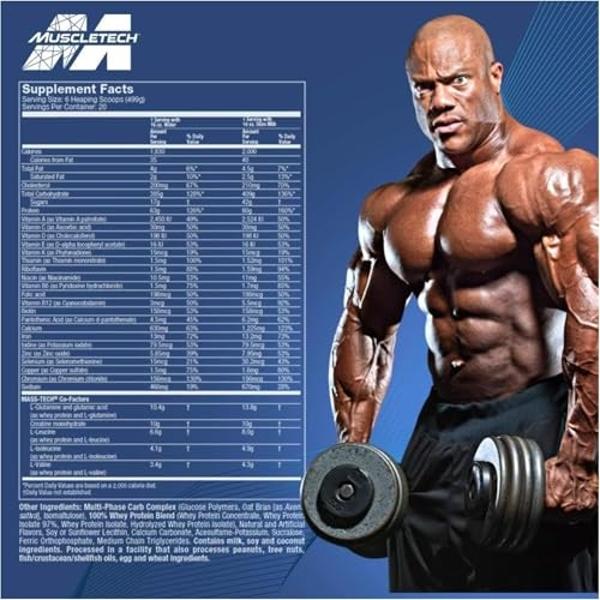 NAKED Mass - Natural Weight Gainer Protein Powder - 12LB Bulk, GMO Free, Gluten Free & Soy Free. No Artificial Ingredients - 1,250 Calories per Serving
