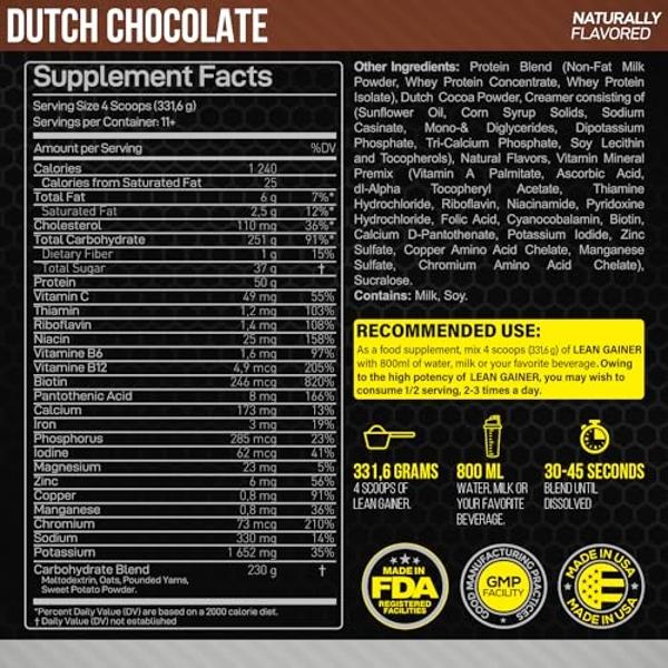Forzagen Lean Gainer Premium Mass Builder | Mass Gainer Protein Powder for Men & Women | High Calorie Protein, Weight Gain, Bulk, Muscle Building Supplement | Dutch Chocolate, 8 lb