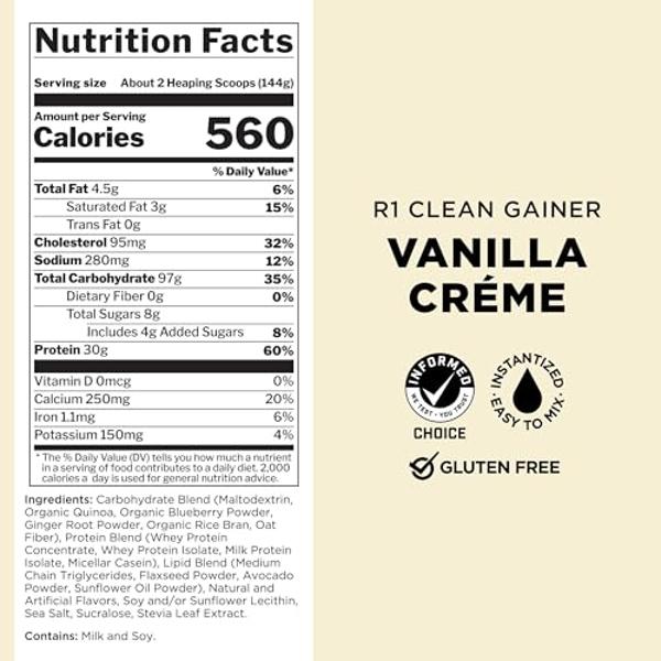 Rule One Proteins, R1 Clean Gainer - High-Protein Lean Gain Formula ...