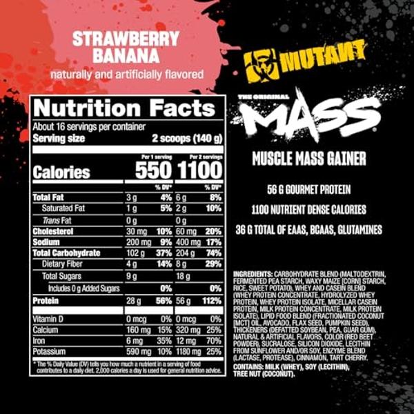 Mutant Mass | Weight Mass Gainer Protein Powder - high Calorie Protein Powder for Mass gain - Strawberry Banana - 5 Pound