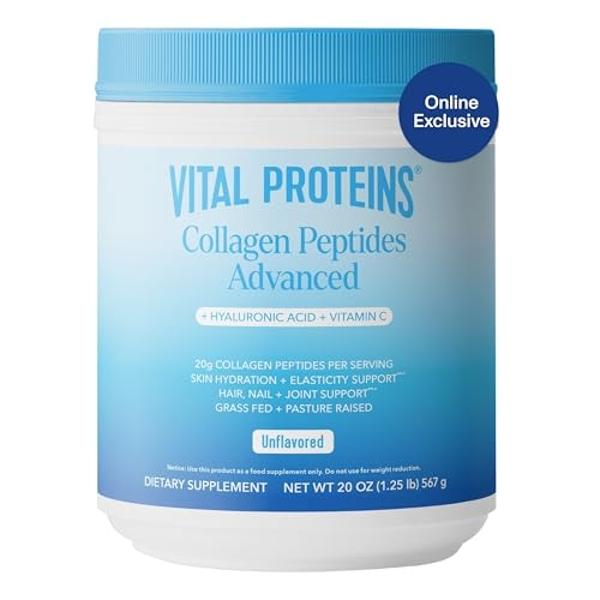 Vital Proteins Collagen Peptides Powder Advanced with Hyaluronic Acid & Vitamin C - 20oz Collagen Protein, Unflavored, 28 Servings
