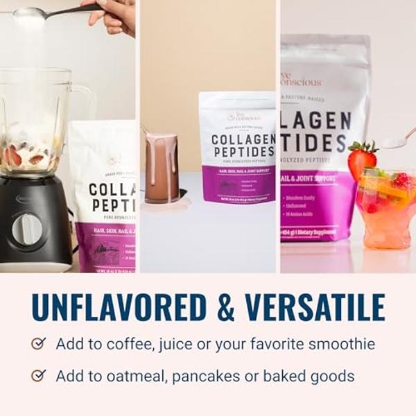 Live Conscious Collagen Peptides Powder - Naturally-Sourced Hydrolyzed Collagen Powder - Hair, Skin, Nail, and Joint Support - Type I & III Grass-Fed Collagen Supplements for Women