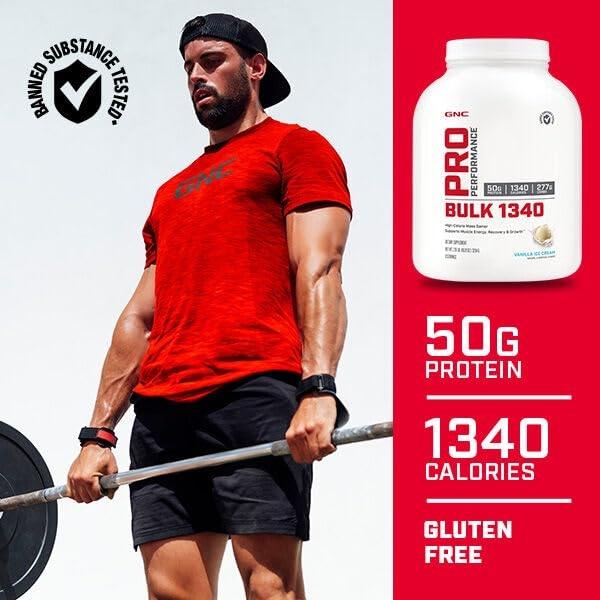 GNC Pro Performance Bulk 1340 Mass Gainer Protein Powder, 50g, Gluten Free, Whey, Creatine, BCAA, 3rd Party Tested, Muscle Recovery & Growth, Micronutrients, Double Chocolate, 15 S