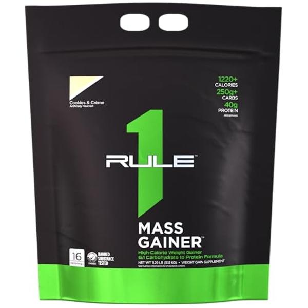 Rule 1 R1 Mass Gainer, Cookies & Creme - 11.29 Pounds - 40g of All-Whey Protein with 6:1 Carb-to-Protein Ratio - 16 Servings