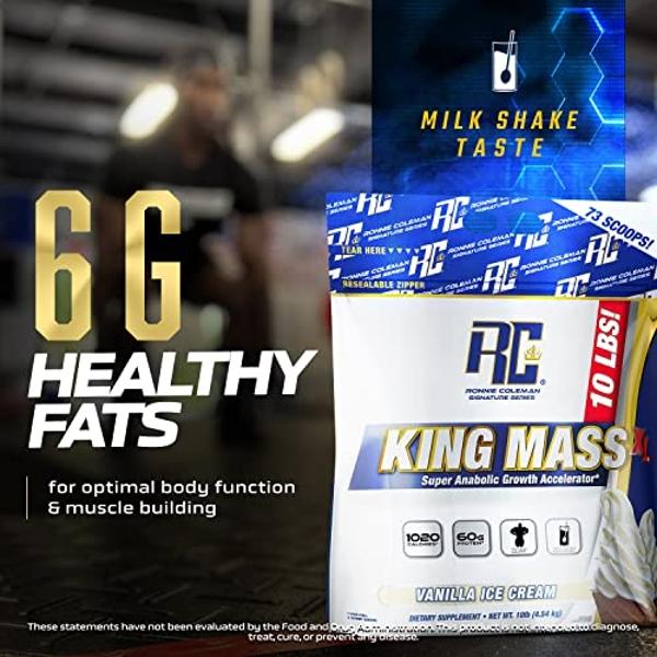 Ronnie Coleman Signature Series King Mass XL Mass Gainer Protein Powder, Muscle Gainer, 60g Protein, 180g Carbohydrates, 1,000+ Calories, Creatine and Glutamine, Vanilla Ice Cream,