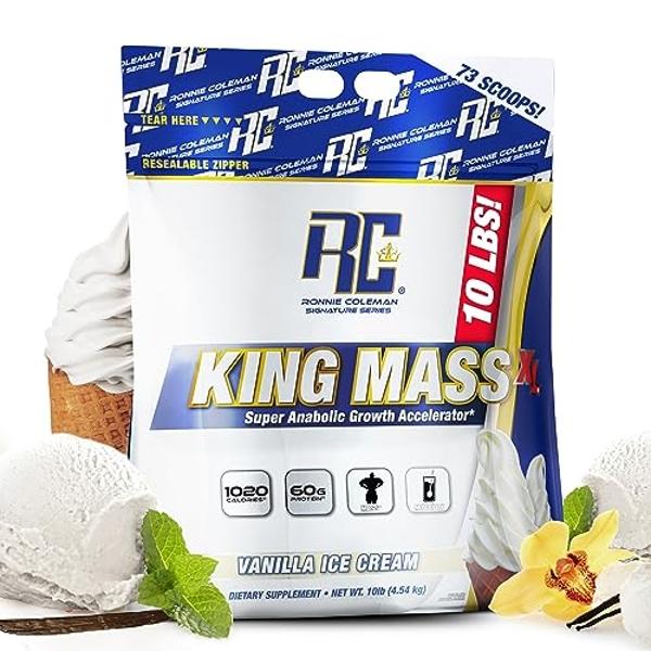 Ronnie Coleman Signature Series King Mass XL Mass Gainer Protein Powder, Muscle Gainer, 60g Protein, 180g Carbohydrates, 1,000+ Calories, Creatine and Glutamine, Vanilla Ice Cream,