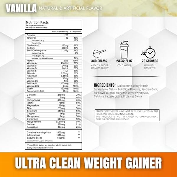 MUSCLEOLOGY Weight Gainer | Whey Protein Powder | Muscle Builder for Men & Women | Vanilla, 7.8 lbs