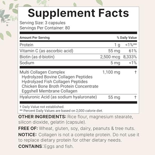 Micro Ingredients Multi Collagen Pills for Women & Men, 240 Capsules | Type I, II, III, V, X - Hydrolyzed Collagen Peptides with Biotin, Hyaluronic Acid & Vitamin C | Hair, Skin, N