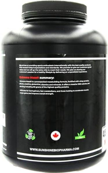 Sunshine Biopharma Extreme Mass Weight Gainer Muscle Builder, 10 lb (4.54 kg) with Less Sugar for Intense Workout Training Made of high Calorie Fortified whey Protein (Strawberry-B