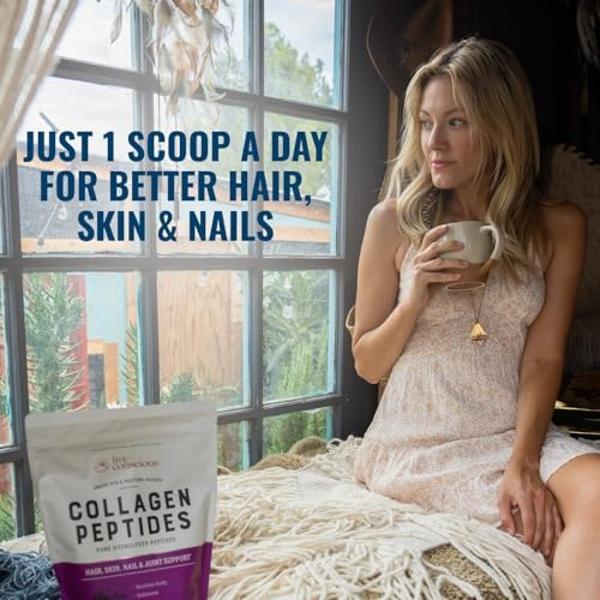 Live Conscious Collagen Peptides Powder - Naturally-Sourced Hydrolyzed Collagen Powder - Hair, Skin, Nail, and Joint Support - Type I & III Grass-Fed Collagen Supplements for Women