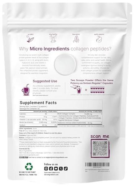 Multi Collagen Protein Powder, 2lbs – Hydrolyzed Collagen Peptides | Type I,II,III,V,X with Biotin 10000mcg, Hyaluronic Acid, Vitamin C – Unflavored – Keto & Paleo Friendly, Easy D