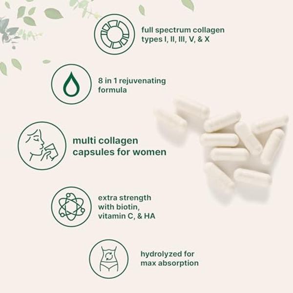 Micro Ingredients Multi Collagen Pills for Women & Men, 240 Capsules | Type I, II, III, V, X - Hydrolyzed Collagen Peptides with Biotin, Hyaluronic Acid & Vitamin C | Hair, Skin, N