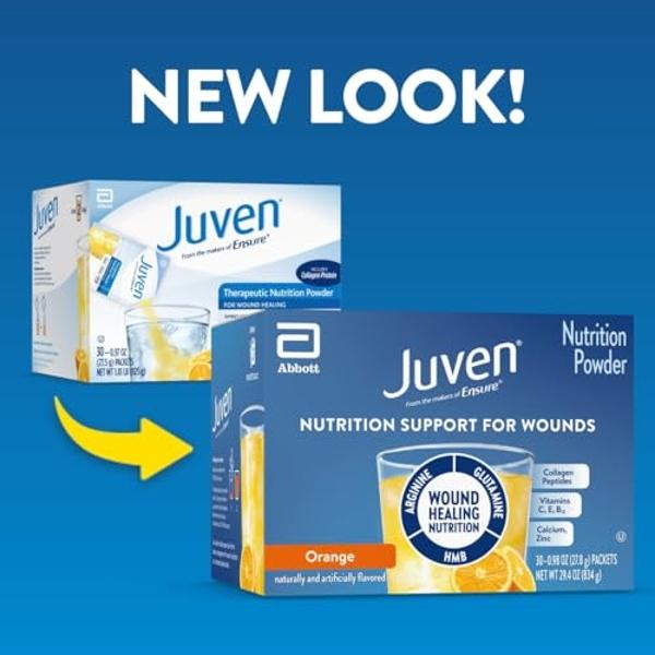 Juven Therapeutic Nutrition Drink Powder Including Collagen Peptides, Amino Acids, and HMB for Wound Healing Support, Orange, 30 Packets