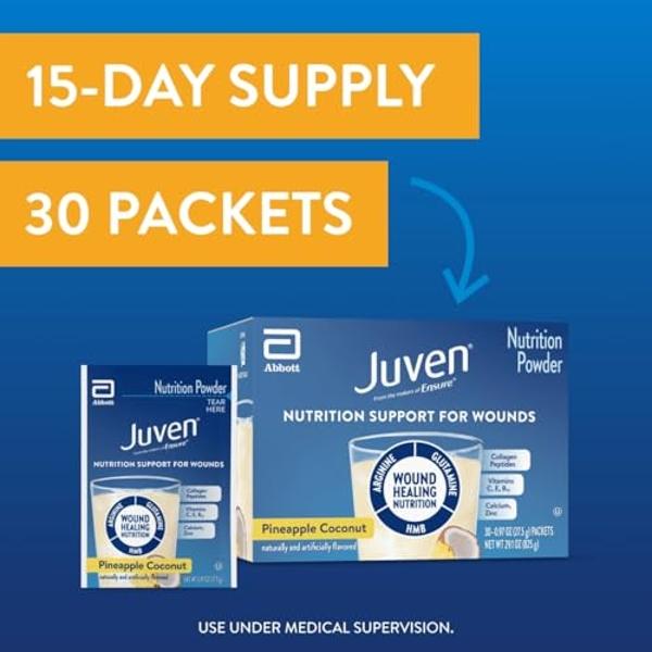 Juven Therapeutic Nutrition Drink Mix Powder for Wound Healing Support, Includes Collagen Protein, Pineapple Coconut, 30 Count