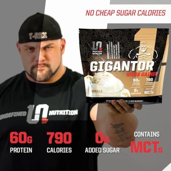 Undefined Nutrition Gigantor Mass Gainer by Brian Shaw (60g Protein, 30 Servings, up to 790 Quality Calories) – Hardcore Hard Gainer Formula with 5- Phase Protein Blend (5.16 lbs, 