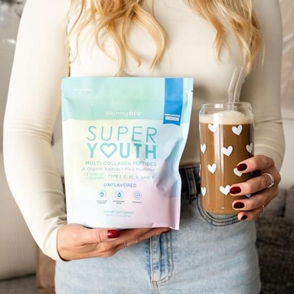 SkinnyFit Super Youth Unflavored Multi-Collagen Peptides + Probiotics, Baobab Fiber, Apple Cider Vinegar, Hyaluronic Acid, & Vitamin C, Skin, Hair, Joint & Metabolism Support, 30 S