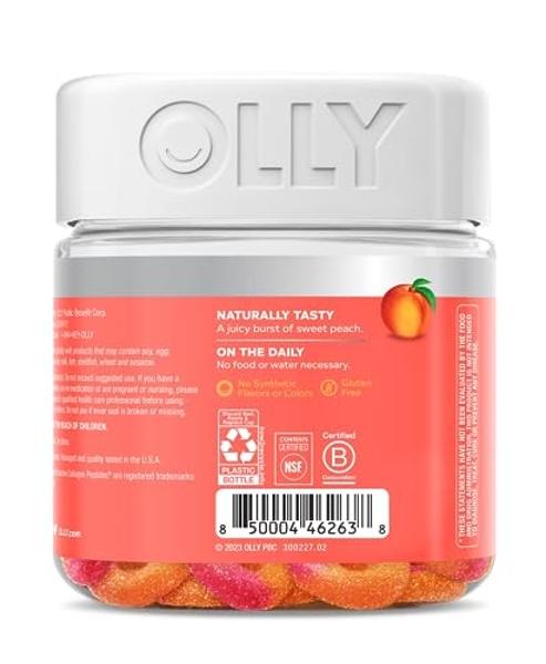 OLLY Collagen Gummy Rings, Supports Skin Elasticity and Firmness, 2.5g Collagen, Clinically-Tested, Peach, 15 Day Supply - 30 Count