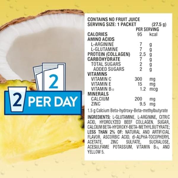 Juven Therapeutic Nutrition Drink Mix Powder for Wound Healing Support, Includes Collagen Protein, Pineapple Coconut, 30 Count