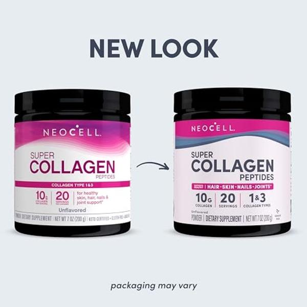 NeoCell Super Collagen Peptides, 10g Collagen Peptides per Serving, Gluten Free, Keto Friendly, Non-GMO, Grass Fed, Healthy Hair, Skin, Nails and Joints, Unflavored Powder, 7 oz., 