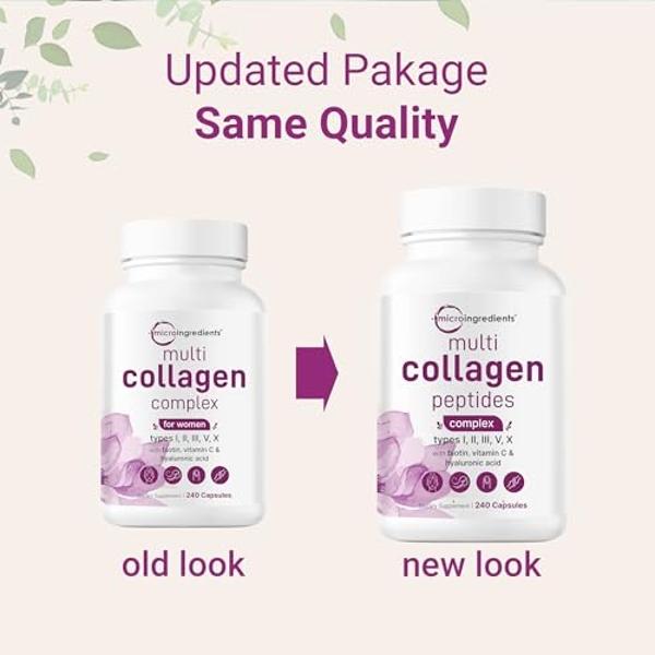 Micro Ingredients Multi Collagen Pills for Women & Men, 240 Capsules | Type I, II, III, V, X - Hydrolyzed Collagen Peptides with Biotin, Hyaluronic Acid & Vitamin C | Hair, Skin, N