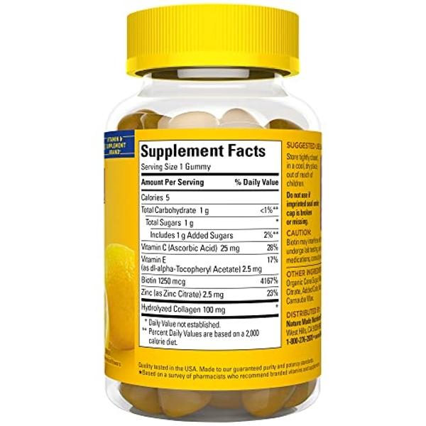 Nature Made Collagen Gummies with Vitamin C, Zinc and Biotin, Hydrolyzed Collagen Peptides Supplement for Healthy Skin Support, 60 Gummies, 60 Day Supply