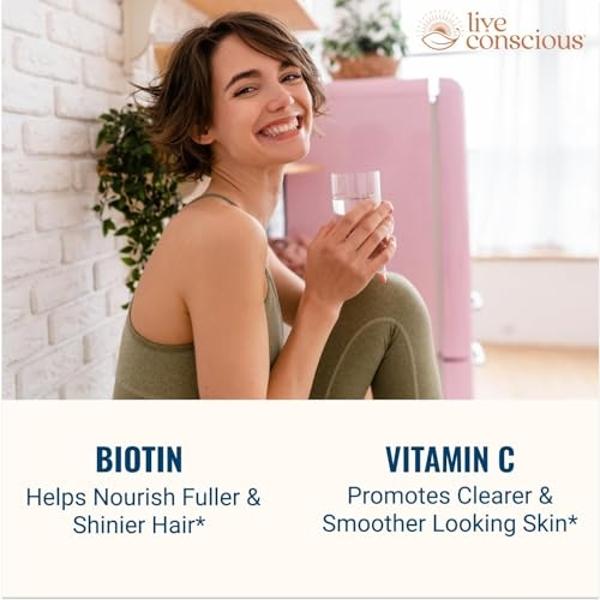 Live Conscious Beyond Collagen Multi Collagen Powder for Women w/Types I, II, III, V & X - Keto Friendly, Hydrolyzed Collagen Peptides Powder Blend w/Biotin & Vitamin C 41 Servings