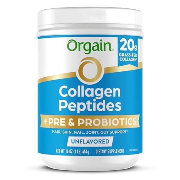 Orgain Hydrolyzed Collagen Peptides + Prebiotic & Probiotics Powder for Women & Men, 20g Grass Fed Collagen, 1 Billion CFU - Supports Digestive, Hair, Skin & Joint Health, Non-GMO,