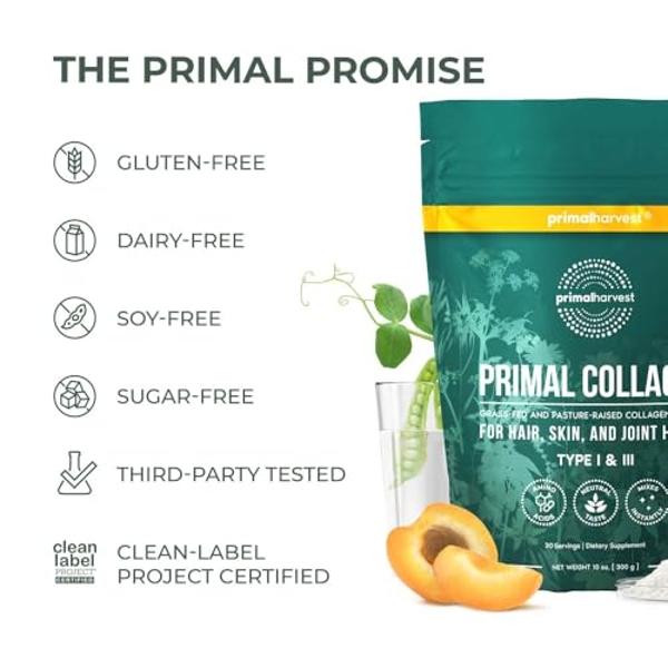 Primal Harvest Collagen Powder for Women or Men Primal Collagen Peptides Powder Type I & III, 10 Oz Collagen Protein Powder for Hair, Skin, Nails (Two Pack, Unflavored)