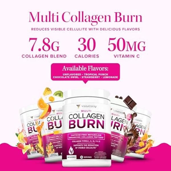 Hydrolyzed Collagen Powder for Weight Loss - Collagen Burn Ultimate Beauty Complex Multi Collagen Peptides Powder for Women with Types I II III V and X for Fat Burning Support - Un
