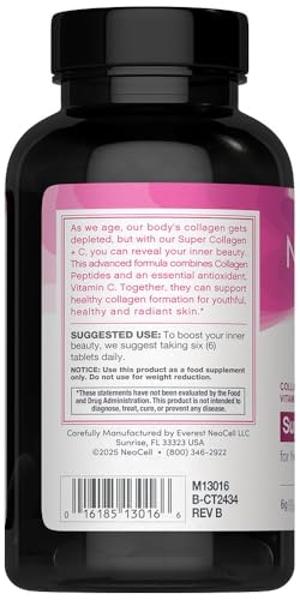 NeoCell Super Collagen Plus Vitamin C, Skin, Hair and Nails Supplement, Includes Antioxidants, Tablet, 360 Count, 1 Bottle