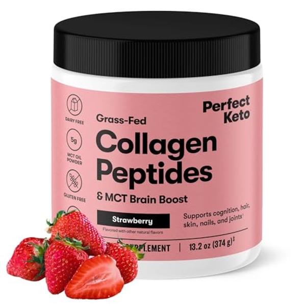 Perfect Keto Collagen Peptides Protein Powder with MCT Oil, Hydrolyzed Collagen, Type I & III Supplement, Gluten Free Grass Fed, Low Carb, Keto Coffee Creamer, Collagen for Women &