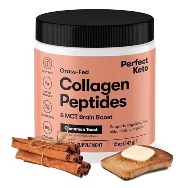 Perfect Keto Collagen Peptides Protein Powder with MCT Oil, Hydrolyzed Collagen, Type I & III Supplement, Gluten Free Grass Fed, Low Carb, Keto Coffee Creamer, Collagen for Women &