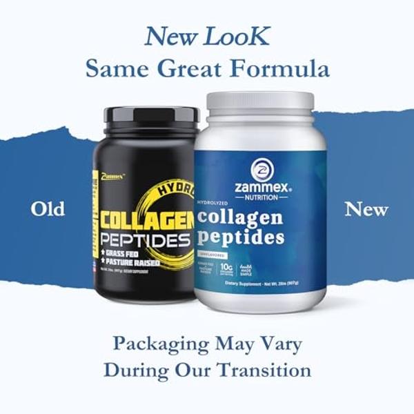 Zammex Collagen Peptides Powder, 90 Servings, Unflavored Instant Powdered, Pure Hydrolyzed Collagen Protein Powder (Type I, III) 100% Grass Fed, Paleo & Keto, Non-GMO, for Skin Hai